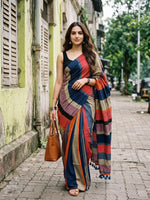 Urban Tide multicolour colourblock acrylic cotton saree from MAYIN India