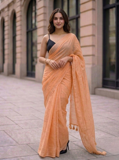 Dusty Rose - Plain Peach Mul Modal Saree