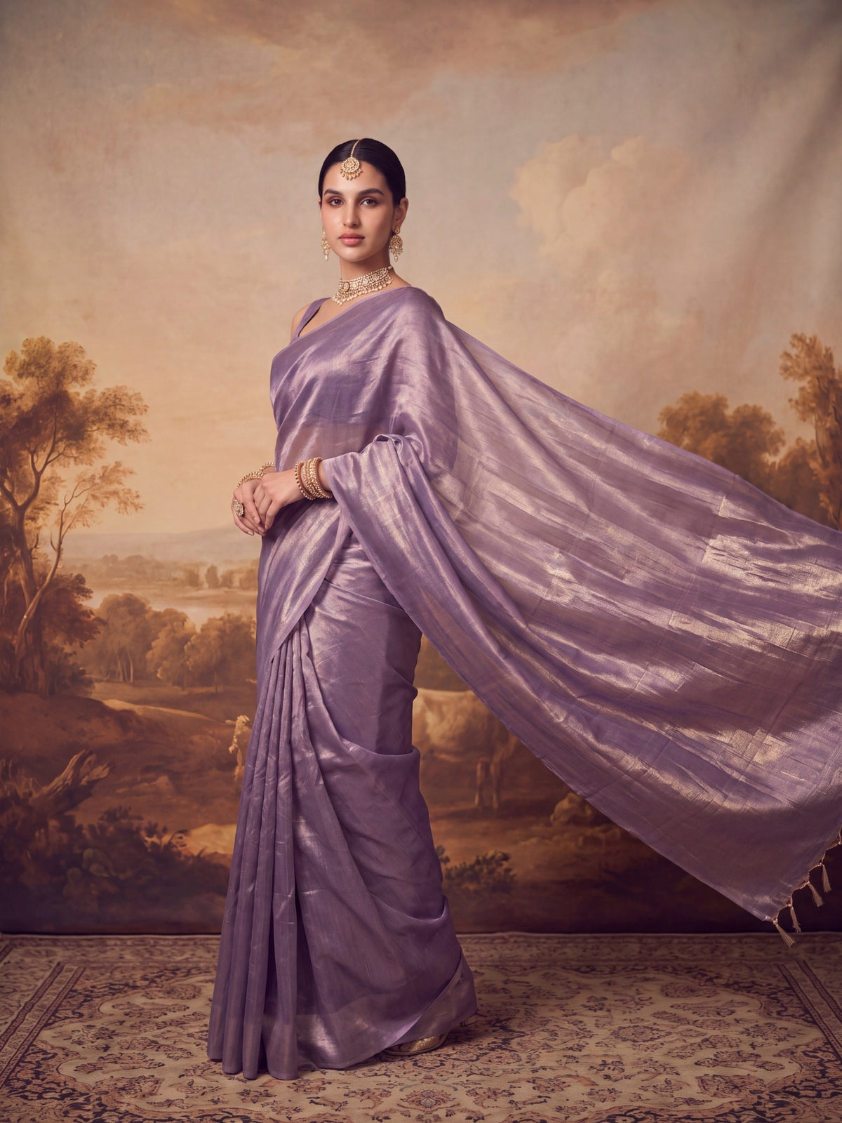 Tarini - Plain Purple Handloom Tissue Saree