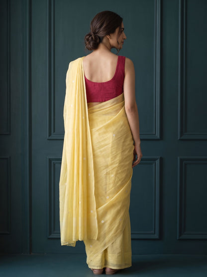 Naples - Yellow Floral Original Dhakai Jamdani Saree