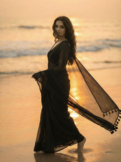 After Dark Black Mulmul Saree