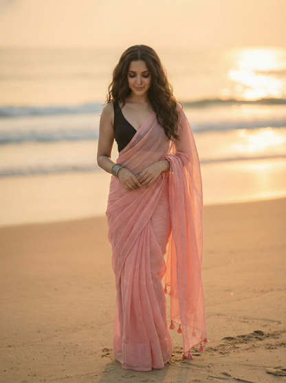 Coral Mist Mul Saree