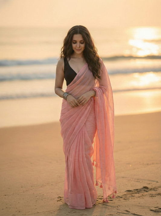 Coral Mist Mul Saree