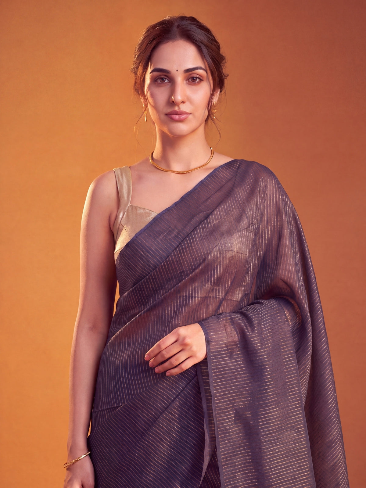 Magic At Midnight - Blue Striped Mul Cotton Zari Saree