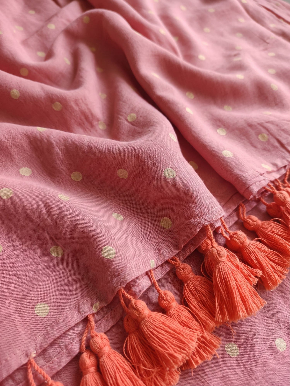 Dusty rose pink polka dot modal cotton saree, Vintage Speckle by MAYIN