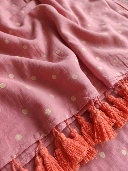 Dusty rose pink polka dot modal cotton saree, Vintage Speckle by MAYIN
