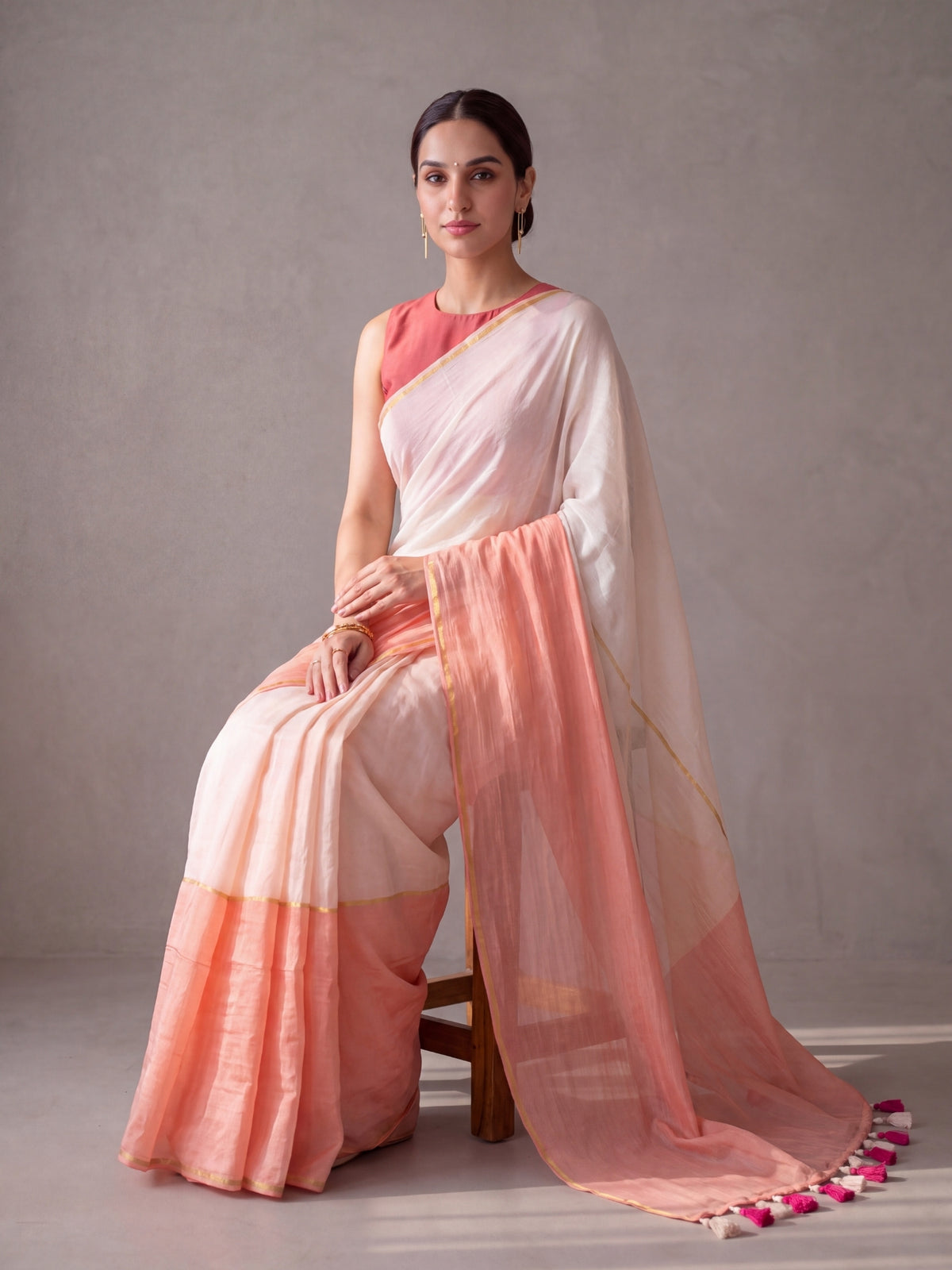 Raabta - Pink Striped Mul Cotton Zari Saree