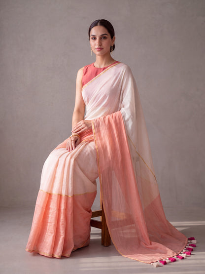 Raabta - Pink Striped Mul Cotton Zari Saree