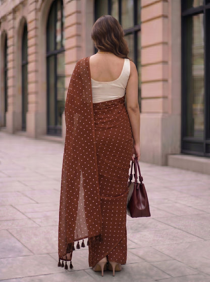 Dot Theory - Chocolate Polka Dot Modal Cotton Saree