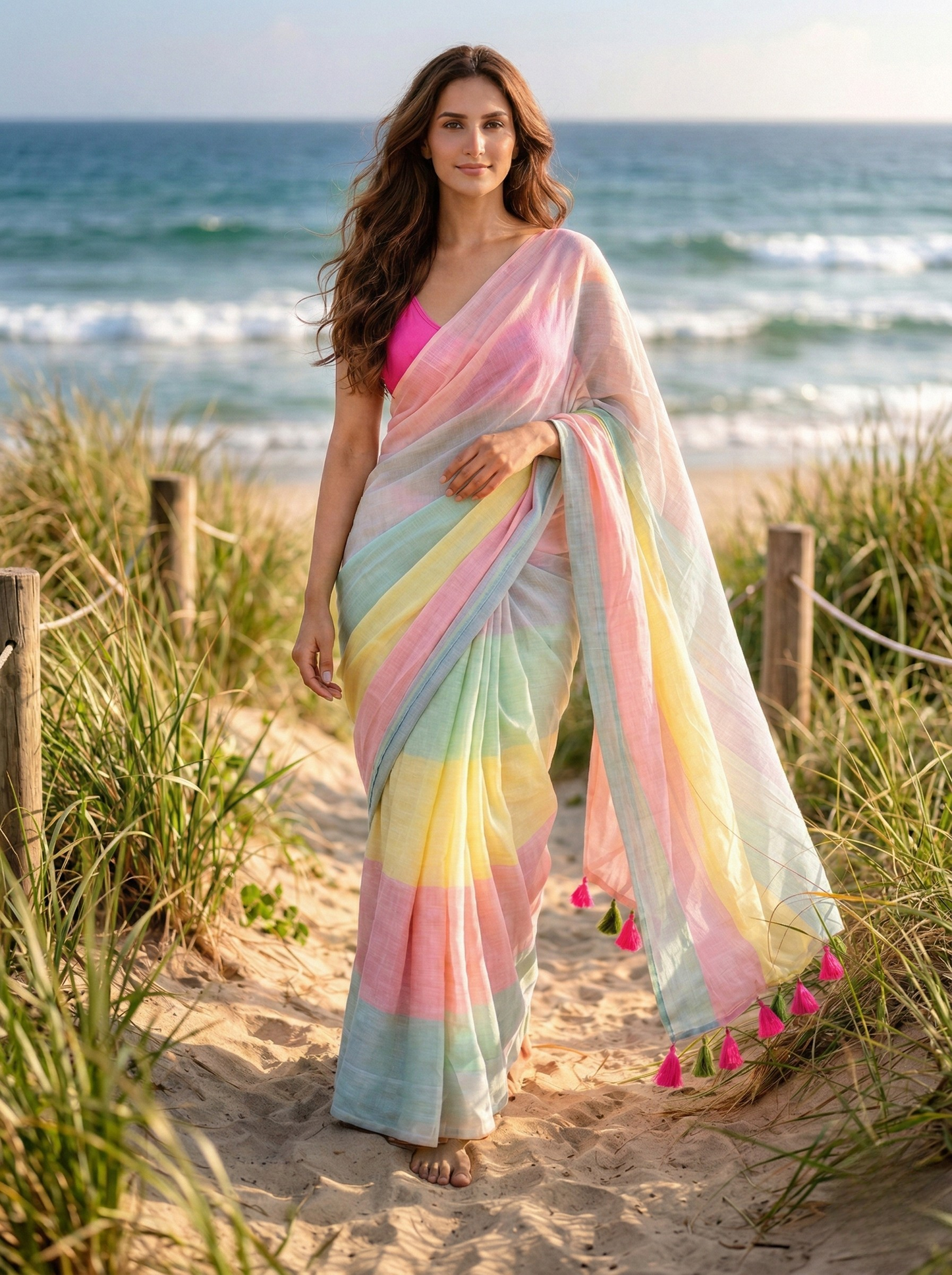 Saturday - Multicolour Striped Mulmul Cotton Saree