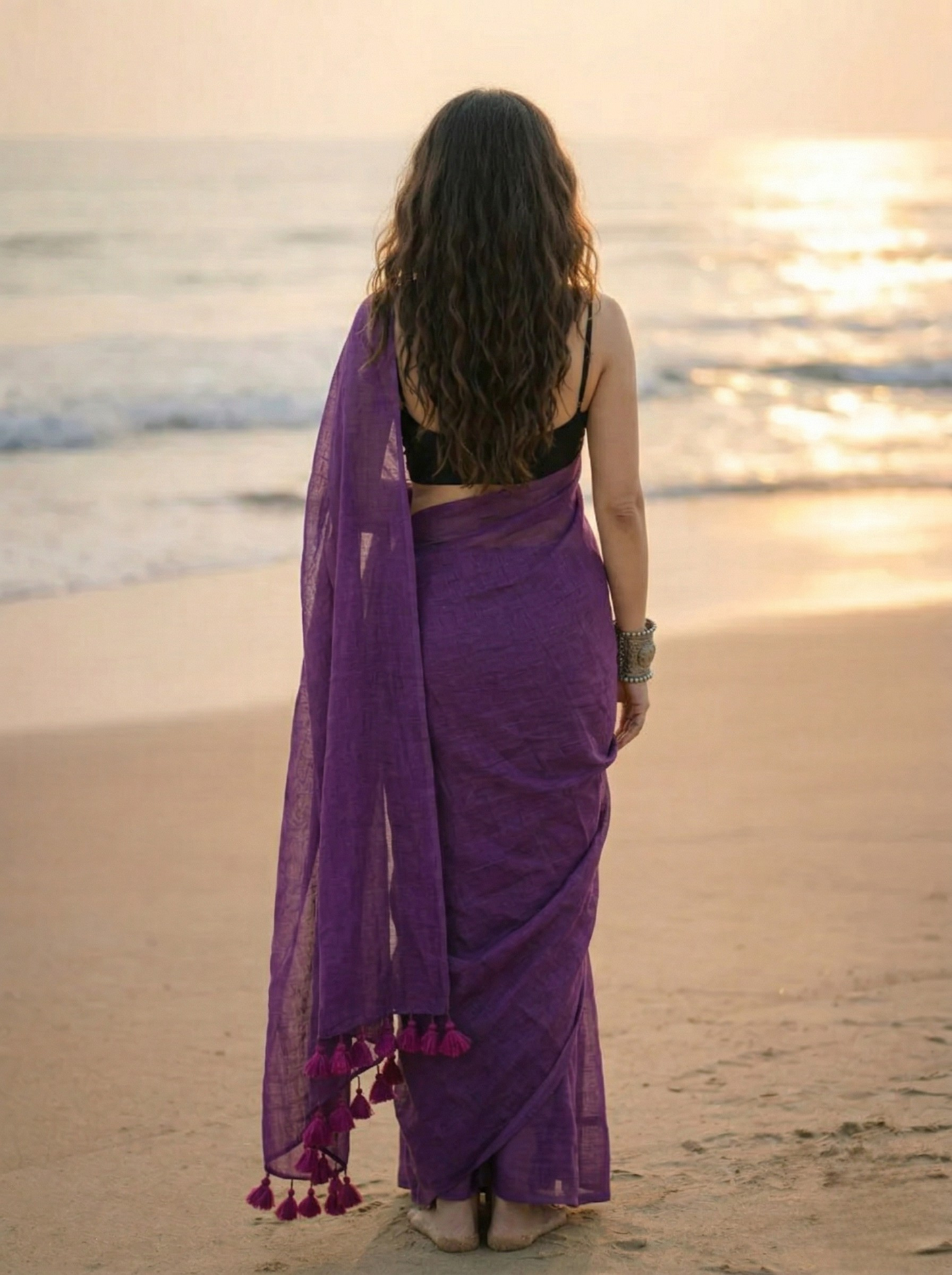 Blueberry Pie - Plain Royal Purple Mul Cotton Saree
