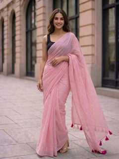 Fairy Tale - Plain Baby Pink Mul Cotton Saree