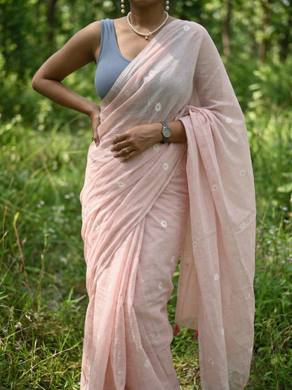Feather Pink - Floral Original Dhakai Jamdani Saree