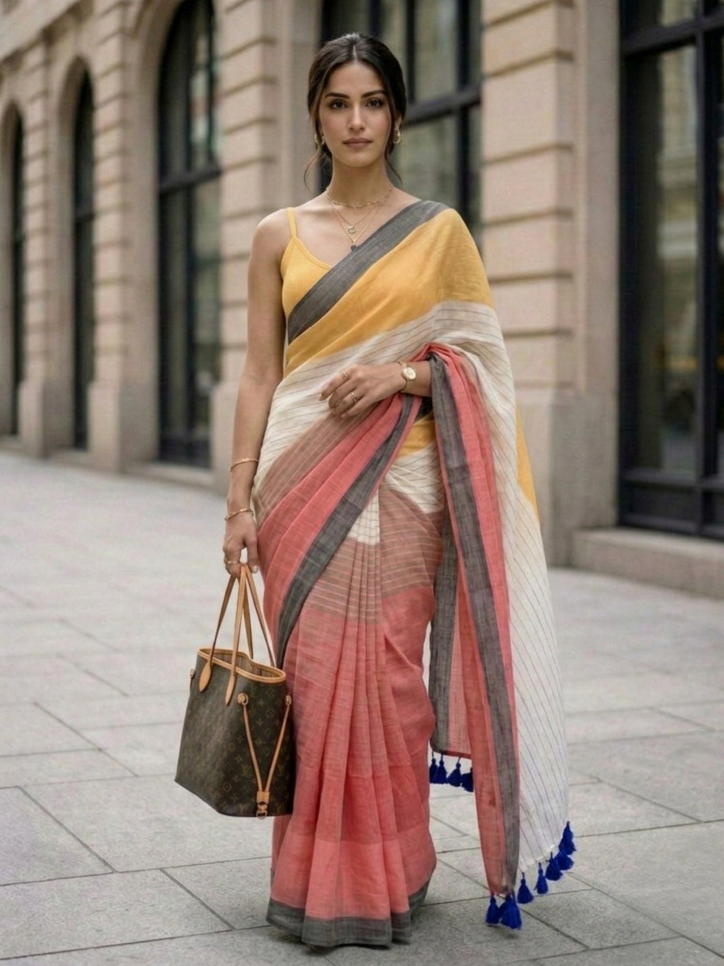 Tokyo - Multicolour Striped Mulmul Cotton Saree