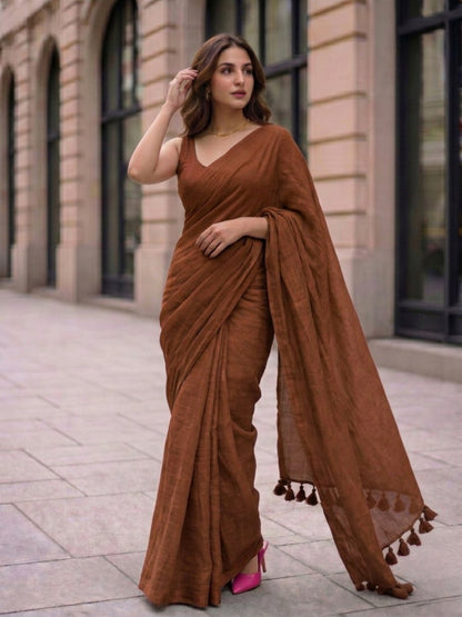 Cocoa - Plain Brown Modal Cotton Saree