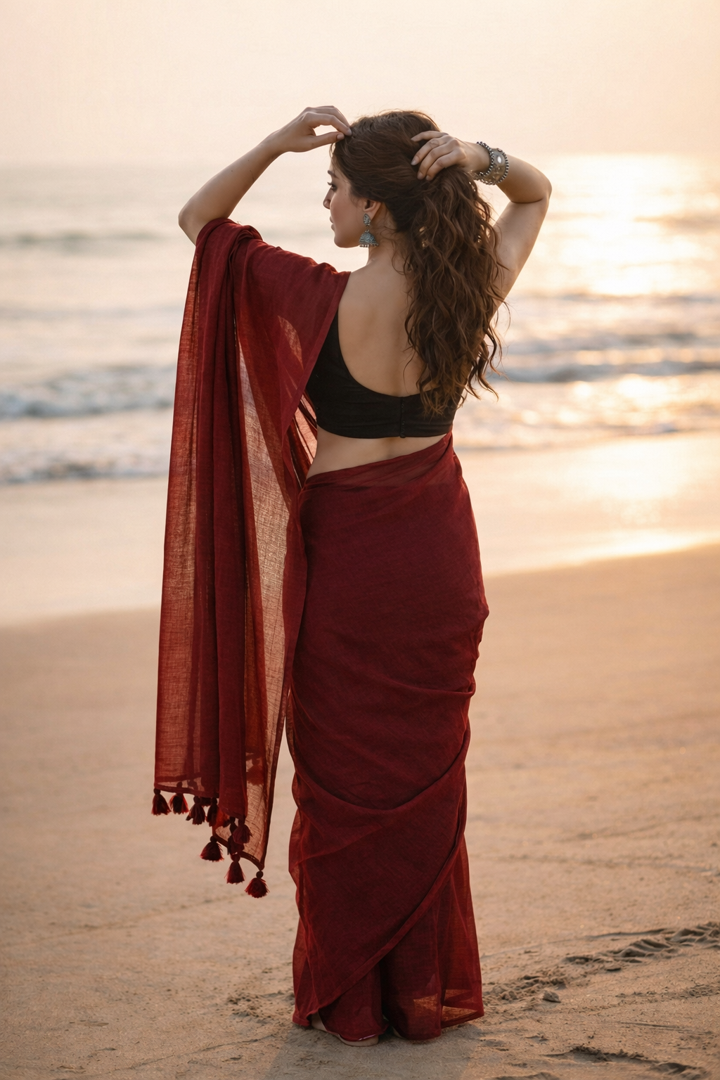 True Garnet - Plain Maroon Mul Modal Saree