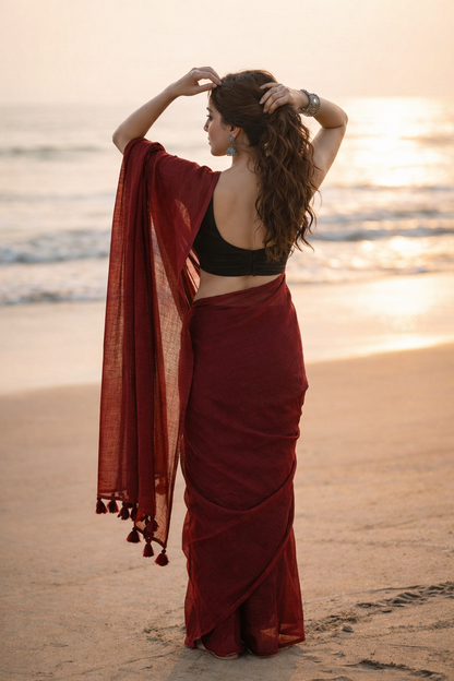 True Garnet - Plain Maroon Mul Modal Saree