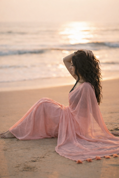 Coral Mist - Plain Pink Mul Cotton Saree