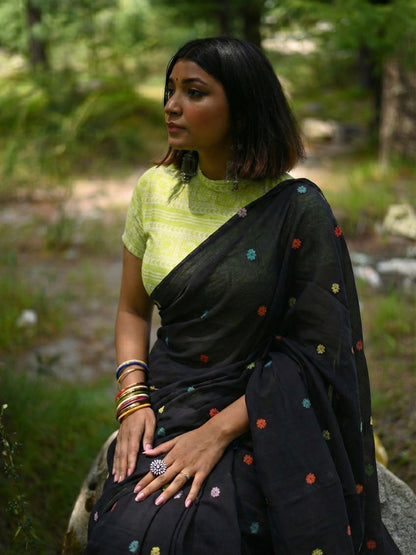 Bloom - Black Floral Original Dhakai Jamdani Saree