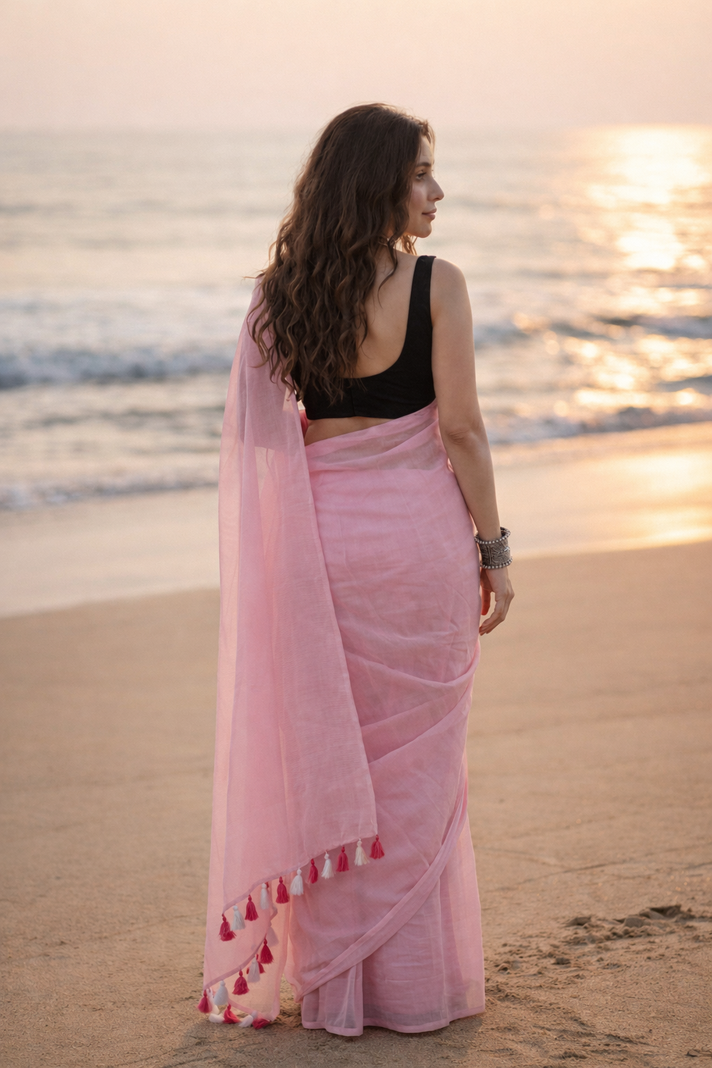 Fairy Tale - Plain Pink Mul Cotton Saree