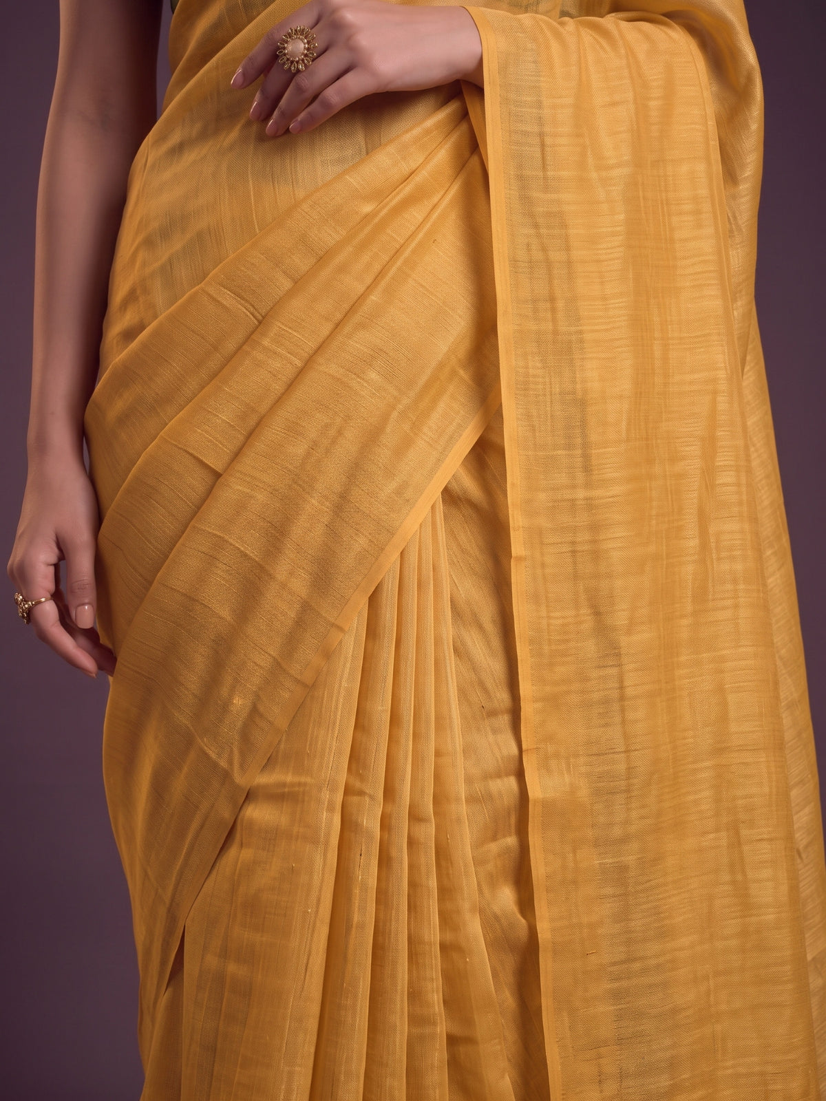 Mustard - Yellow Handloom Linen Tissue Saree