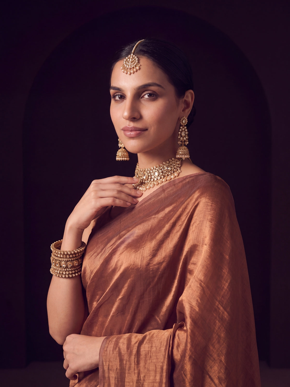 Devina - Plain Gold Handloom Tissue Saree