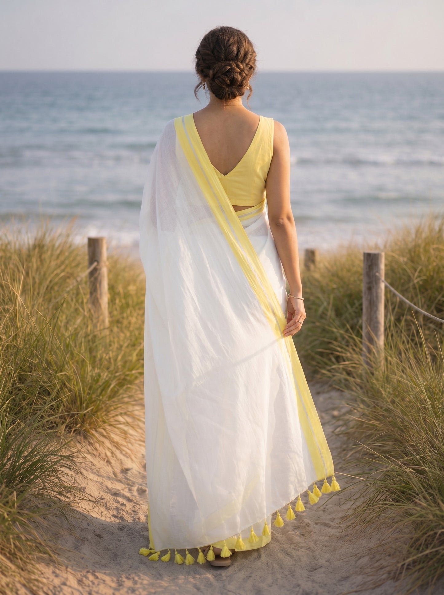 Bright Side - White Pure Mulmul Cotton Saree