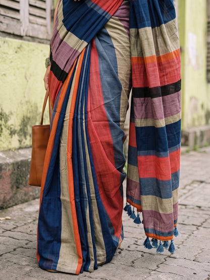 Multicolour colourblock acrylic cotton saree, Urban Tide by MAYIN