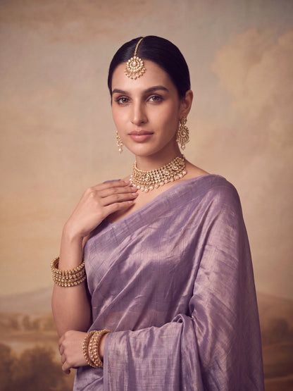 Tarini - Plain Purple Handloom Tissue Saree
