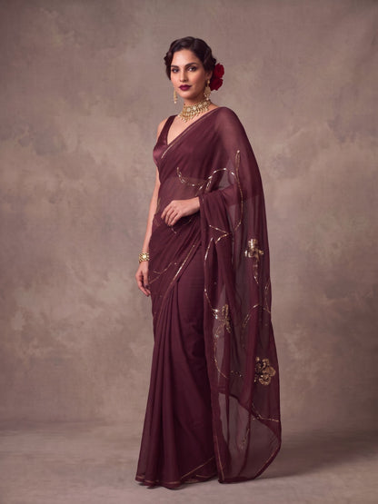 Midas - Resin Gold Sequin Pure Chiffon Partywear Saree