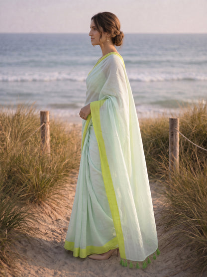Salt Air - Seafoam Pure Mulmul Cotton Saree