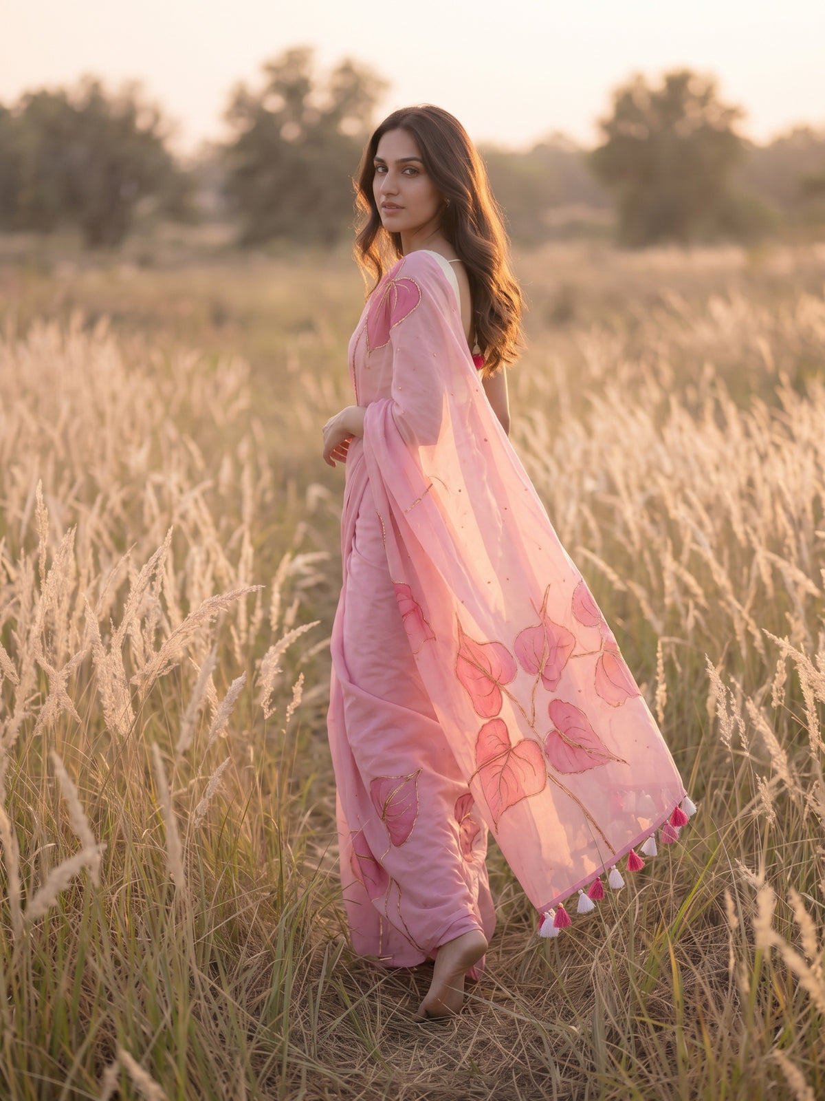 Anthuria - Blush Pink Handpainted Mulmul Cotton Saree