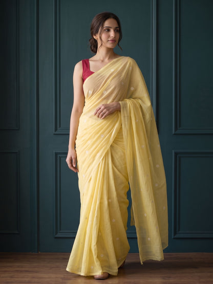 Naples - Yellow Floral Original Dhakai Jamdani Saree