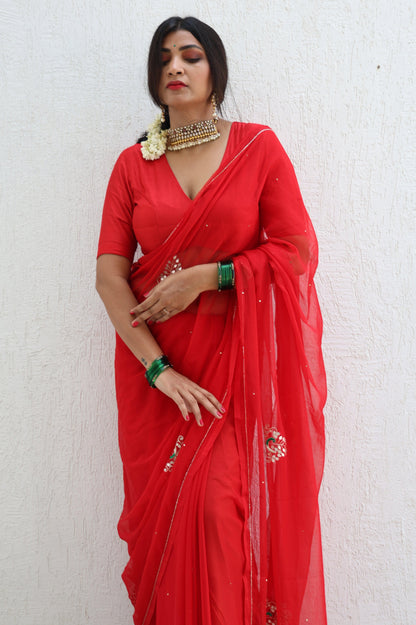 Suhaag Handembroidered Chiffon Saree