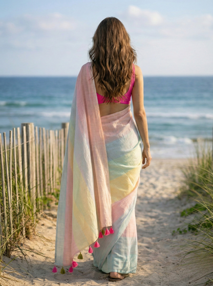 Saturday - Multicolour Striped Mulmul Cotton Saree