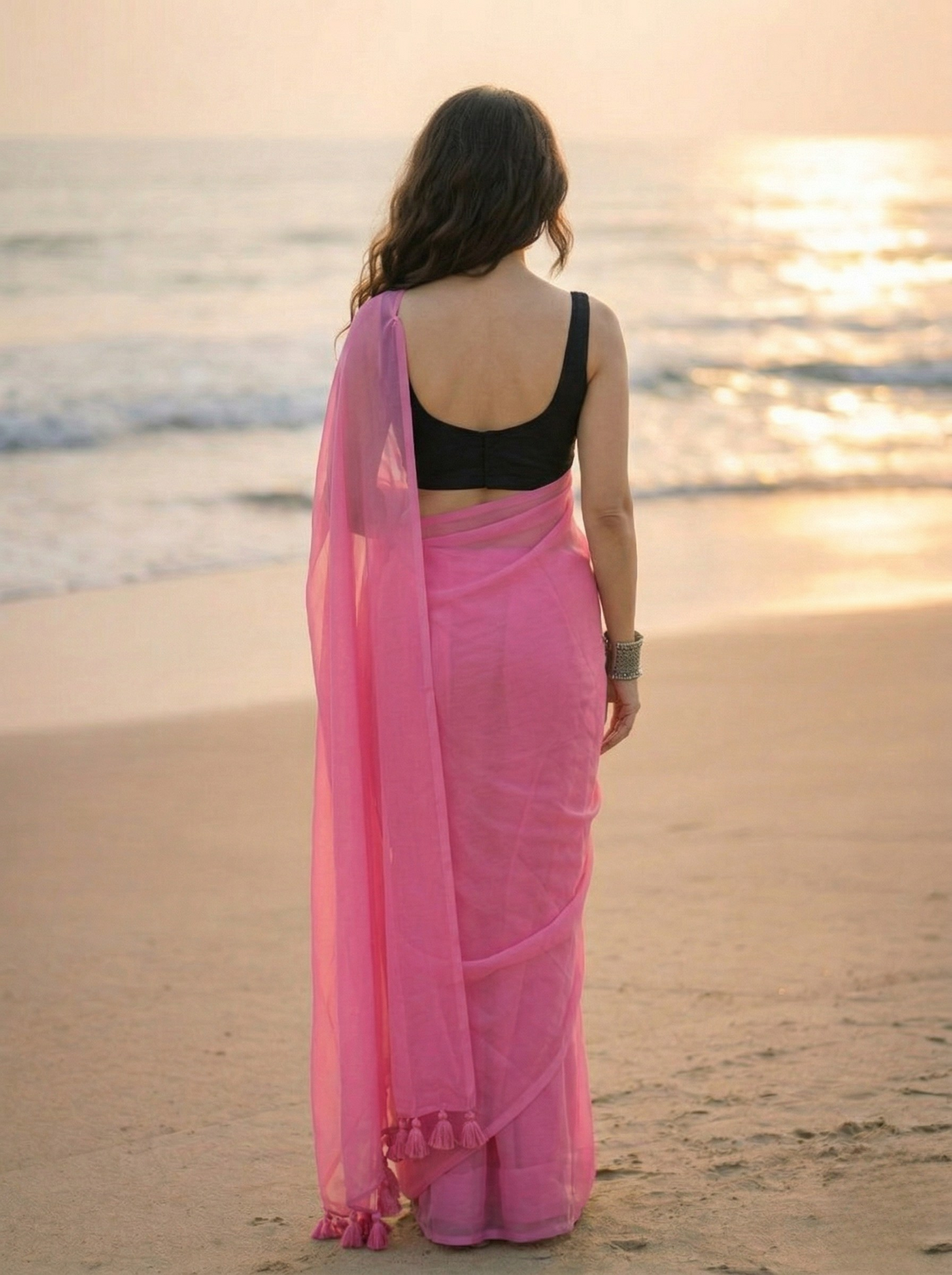 Strawberry Sorbet - Plain Hot Pink Mul Cotton Saree