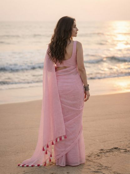 Fairy Tale - Plain Pink Mul Modal Saree
