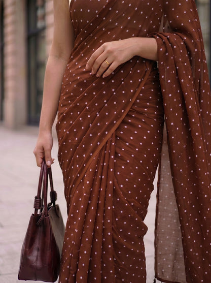 Dot Theory - Chocolate Polka Dot Modal Cotton Saree