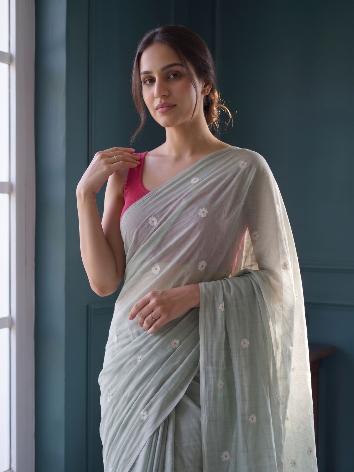 Sage - Green Floral Original Dhakai Jamdani Saree
