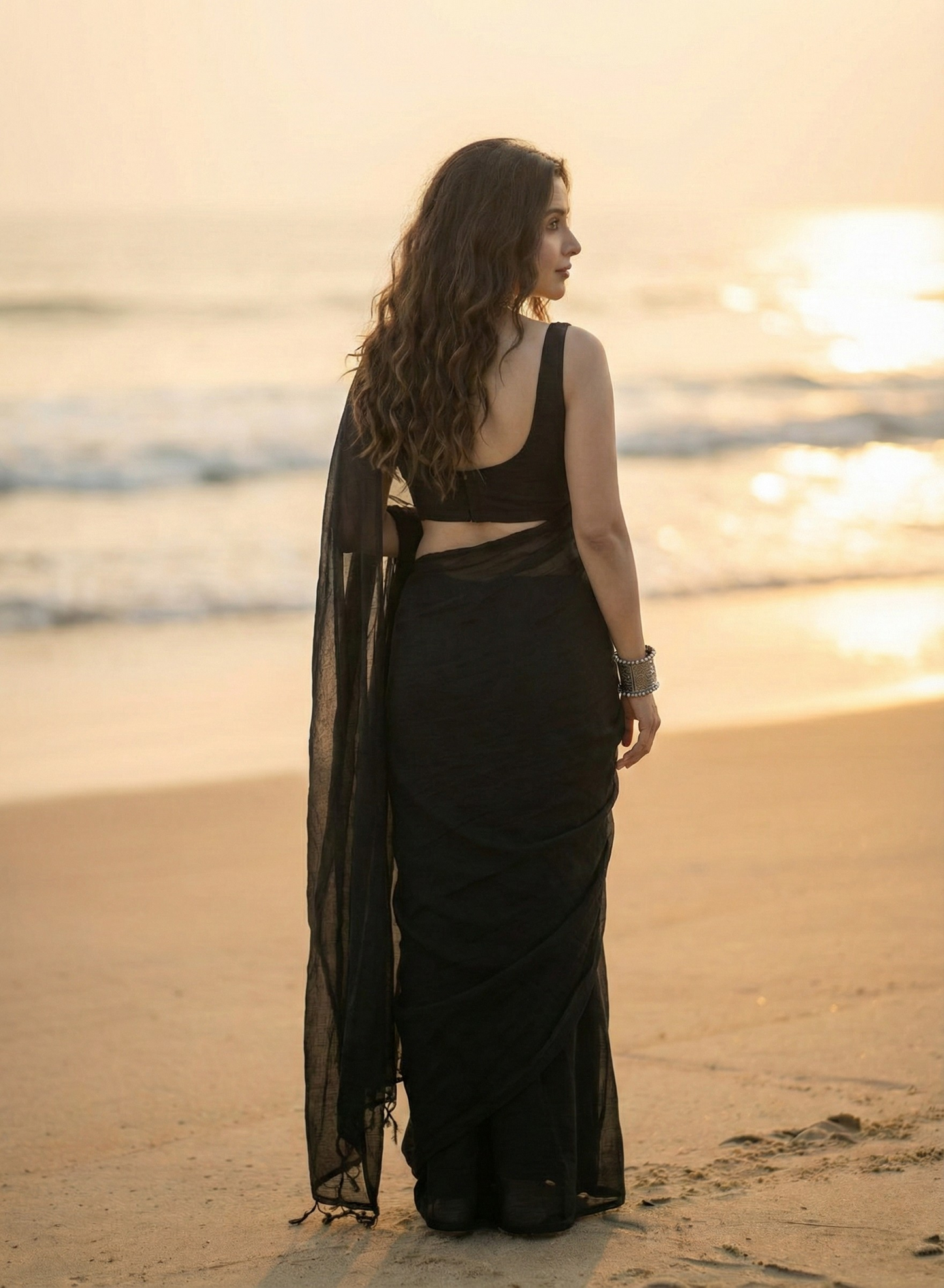 After Dark Black Mulmul Saree