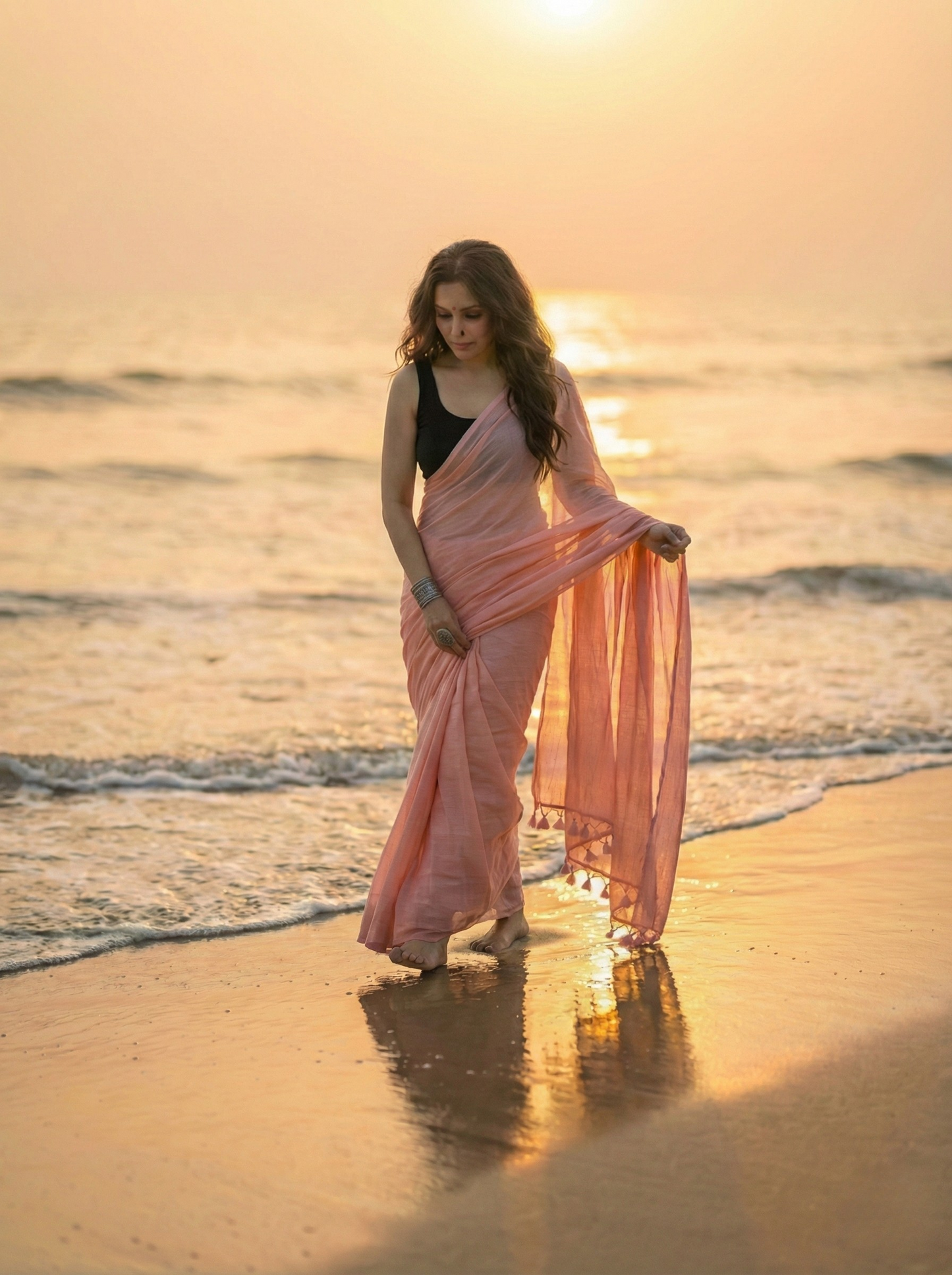 Coral Mist Mul Saree