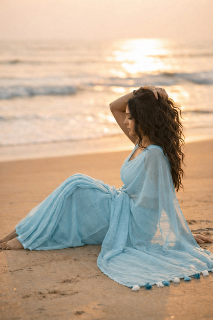Powder Blue - Plain Mul Cotton Saree