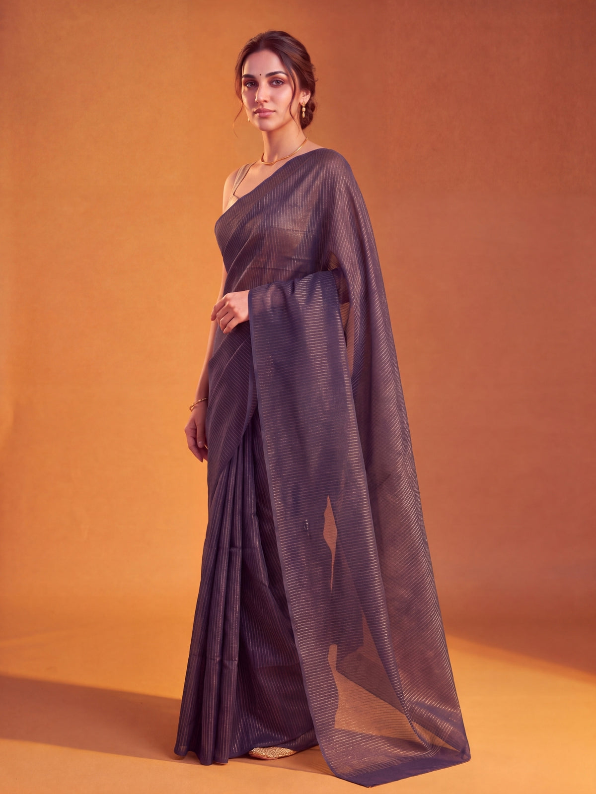 Magic At Midnight - Blue Striped Mul Cotton Zari Saree