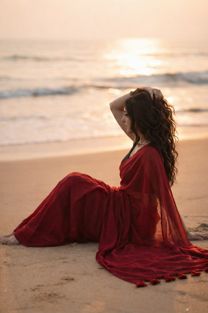 True Garnet - Plain Maroon Mul Modal Saree