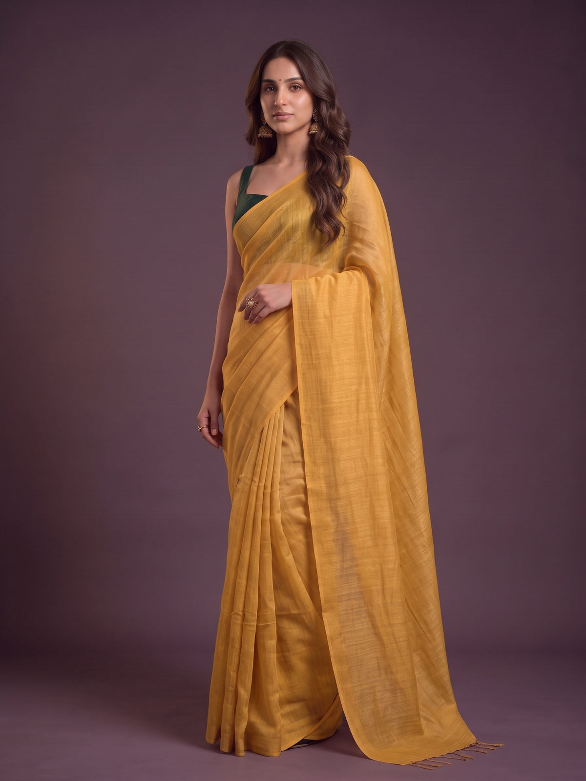 Mustard - Yellow Handloom Linen Tissue Saree