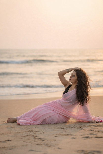 Fairy Tale - Plain Pink Mul Cotton Saree