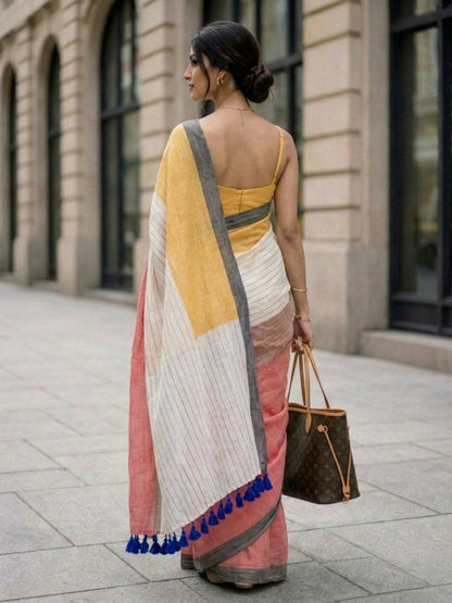 Tokyo - Multicolour Striped Mulmul Cotton Saree