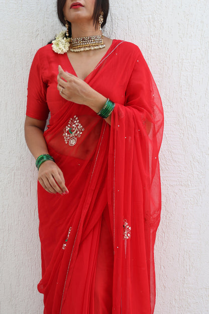 Suhaag Handembroidered Chiffon Saree