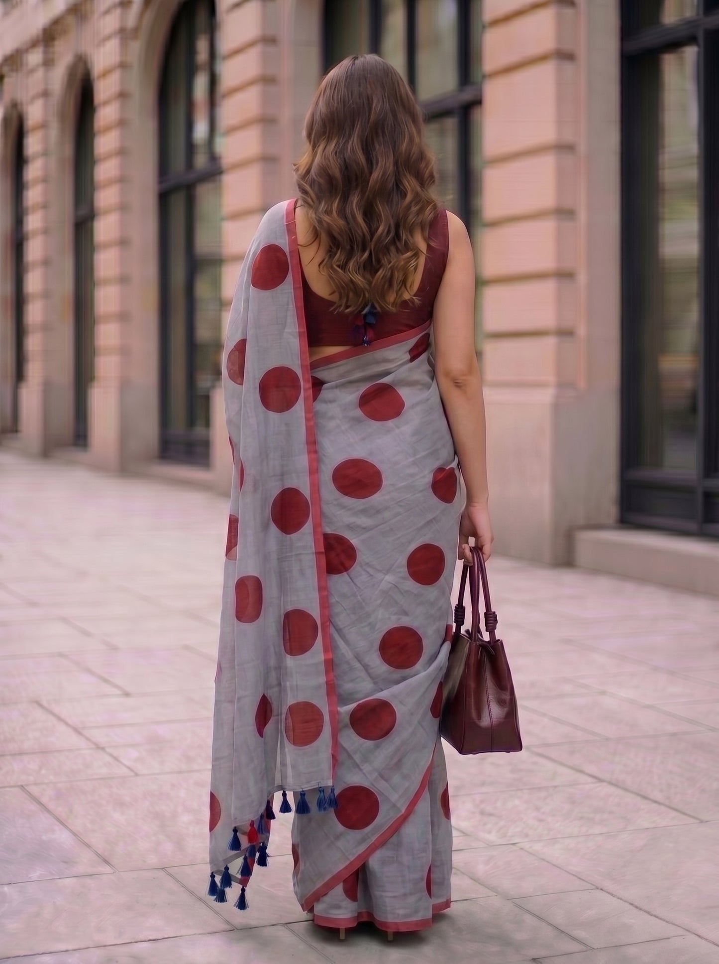 Spot On - Charcoal Polka Dot Mulmul Cotton Saree