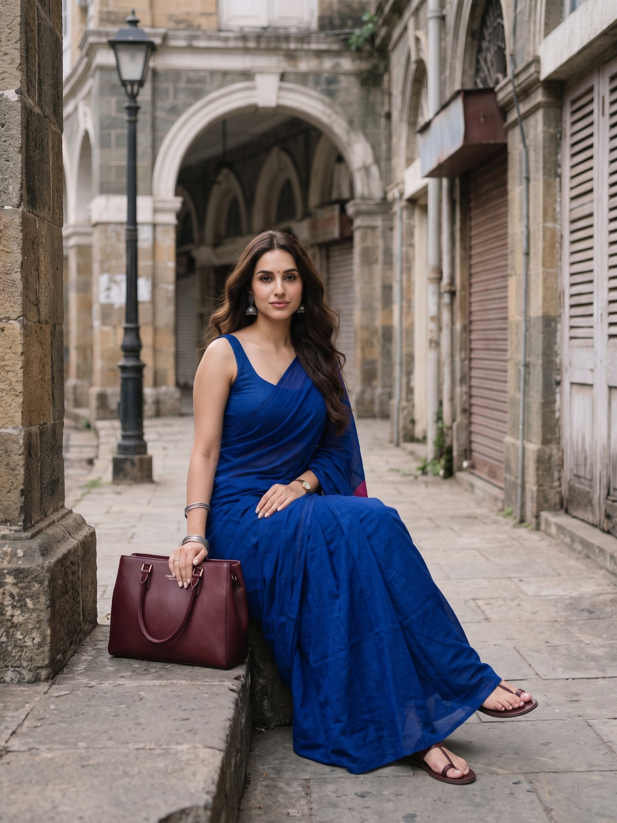 Inkstorm blue and magenta acrylic cotton saree, photo 5